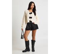 boohoo Women's Chunky Knit Oversized Bow Button Cardigan in Cream | Size: Large
