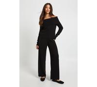 boohoo Women's Chunky Knitted Bardot Jumper & Straight Leg Trouser Co-Ord in Black | Size: Small