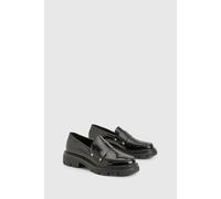 boohoo Women's Chunky Patent Loafer in Black | Size: 4