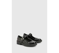 boohoo Women's Chunky Patent Mary Janes Shoe in Black | Size: 7