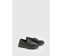 boohoo Women's Chunky Platform Loafers in Black | Size: 3
