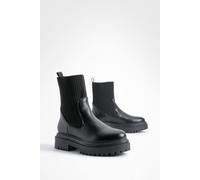 boohoo Women's Chunky Sole Knitted Chelsea Boots in Black | Size: 6