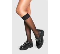 boohoo Women's Chunky T Bar Loafers in Black | Size: 7