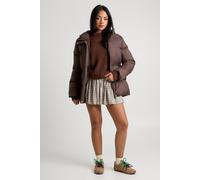 boohoo Women's Cinch Waist Hooded Puffer Jacket in Mocha | Size: 14