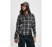 boohoo Women's Cinched Fit Check Shirt in Blue | Size: 14