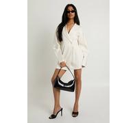 boohoo Women's Cinched Waist Barrell Sleeve Blazer Dress in Ivory | Size: 14