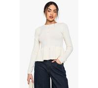 boohoo Women's Cinched Waist Peplum Knitted Cardigan in Cream | Size: Medium