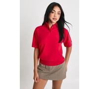 boohoo Women's Cinched Waist Polo Top in Red | Size: 14