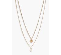 boohoo Women's Circle & Pearl Simple Layered Necklace in Gold