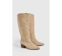 boohoo Women's Clean Western Day Cowboy Boots in Taupe | Size: 3