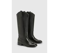 boohoo Women's Clean Western Distressed Block Heel Cowboy Boots in Black | Size: 8