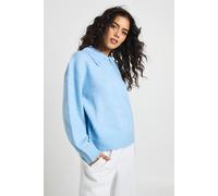 Boohoo Collar Detail Soft Knit Oversized Knitted Jumper In Baby Blue baby blue S