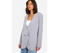 boohoo Women's Collarless Oversized Longline Blazer in Grey Marl | Size: 6