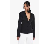 boohoo Women's Collarless Plunge Tailored Blazer in Black | Size: 12