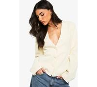 boohoo Women's Collarless Plunge Tailored Blazer in Butter | Size: 12