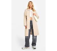 boohoo Women's Contrast Binding Detail Trench Coat in Light Beige | Size: 12