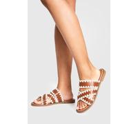 boohoo Women's Contrast Blanket Stitch Crossover Sandals in Tan | Size: 4