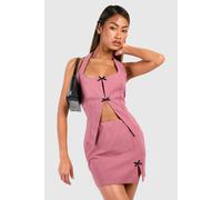 boohoo Women's Contrast Bow Open Front Cami & Mini Skirt in Dusty Rose | Size: 16