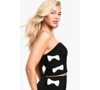 boohoo Women's Contrast Bow Tailored Bandeau Top in Black | Size: 10