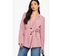boohoo Women's Contrast Button Detail Belted Blazer in Pink | Size: 10