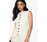 boohoo Women's Contrast Button Longline Fitted Tailored Waistcoat in Cream | Size: 8