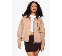 boohoo Women's Contrast Collar Oversized Barn Jacket in Camel | Size: 14
