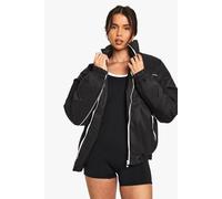 boohoo Women's Contrast Detail Bomber Jacket in Black | Size: 12