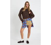 boohoo Women's Contrast Hem Detail High Neck Knitted Cardigan in Chocolate | Size: Medium