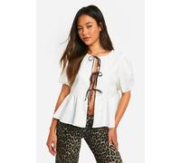 boohoo Women's Contrast Leopard Tie Bow Top in White | Size: 10