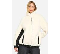 boohoo Women's Contrast Nylon Panel Teddy Jacket in Cream | Size: 14