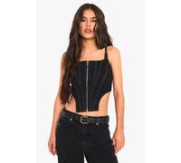 boohoo Women's Contrast Stitch Corset Top in Black | Size: 16