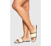 boohoo Women's Contrast Stitch Raffia Sandals in Black | Size: 7