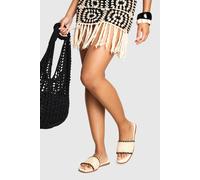 boohoo Women's Contrast Stitch Raffia Sandals in Cream | Size: 3