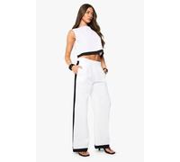 boohoo Women's Contrast Stripe Linen Trousers in White | Size: 8