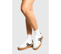 boohoo Women's Contrast Stripe Platform Trainers Shoe in White | Size: 3