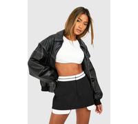 boohoo Women's Contrast Waist Tailored Skort in Black | Size: 12