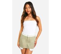 boohoo Women's Contrast Waist Tailored Skort in Sage | Size: 16