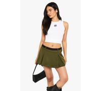 boohoo Women's Contrast Waistband Box Pleat Skort in Khaki | Size: 12