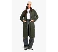 boohoo Women's Cord Collar Detail Midaxi Barn Jacket in Khaki | Size: 14