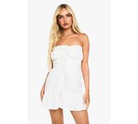 boohoo Women's Cotton Blend Shirred Playsuit in White | Size: 14