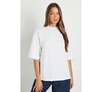 boohoo Women's Cotton Contrast Ringer Oversized T-Shirt in White | Size: 10