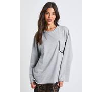 boohoo Women's Cotton Long Sleeve Top With Lace Pocket in Grey Marl | Size: 8