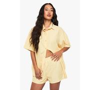 boohoo Women's Cotton Pinstripe Oversized Pyjama Short Sleeve Shirt in Lemon | Size: 6
