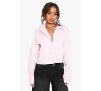 boohoo Women's Cotton Pocket Detail Crop Shirt in Pink | Size: 14