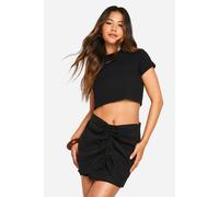 boohoo Women's Cotton Ruched Side Mini Skirt in Black | Size: 12