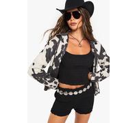 boohoo Women's Cow Print Faux Suede Jacket in Black | Size: 14