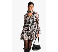 boohoo Women's Cow Print Mesh Ruffle Mini Dress | Size: 10