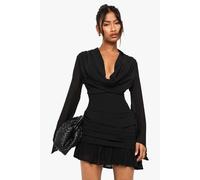 boohoo Women's Cowl Long Sleeve Mini Dress in Black | Size: 8