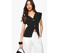 boohoo Women's Crepe Gold Button Detail V Neck Waistcoat in Black | Size: 6