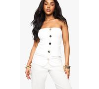 boohoo Women's Crepe Gold Button Through Bandeau Waistcoat in White | Size: 12